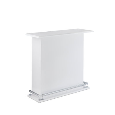 Table de bar cerf-volant à finition blanche brillante avec 6 rangements fixes, structure en bois, repose-pieds en métal, capacité de 100 lb, 47 po de largeur, 41 po de hauteur, rangement à l'arrière, base et repose-pieds
