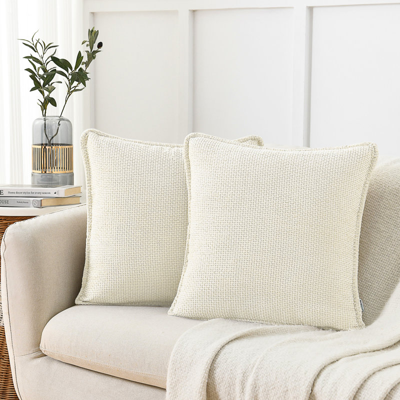 Farmhouse Pillow Covers Modern Farmhouse Square Textured Stitched Edge Throw Pillow Cover, Cream, Square 22"