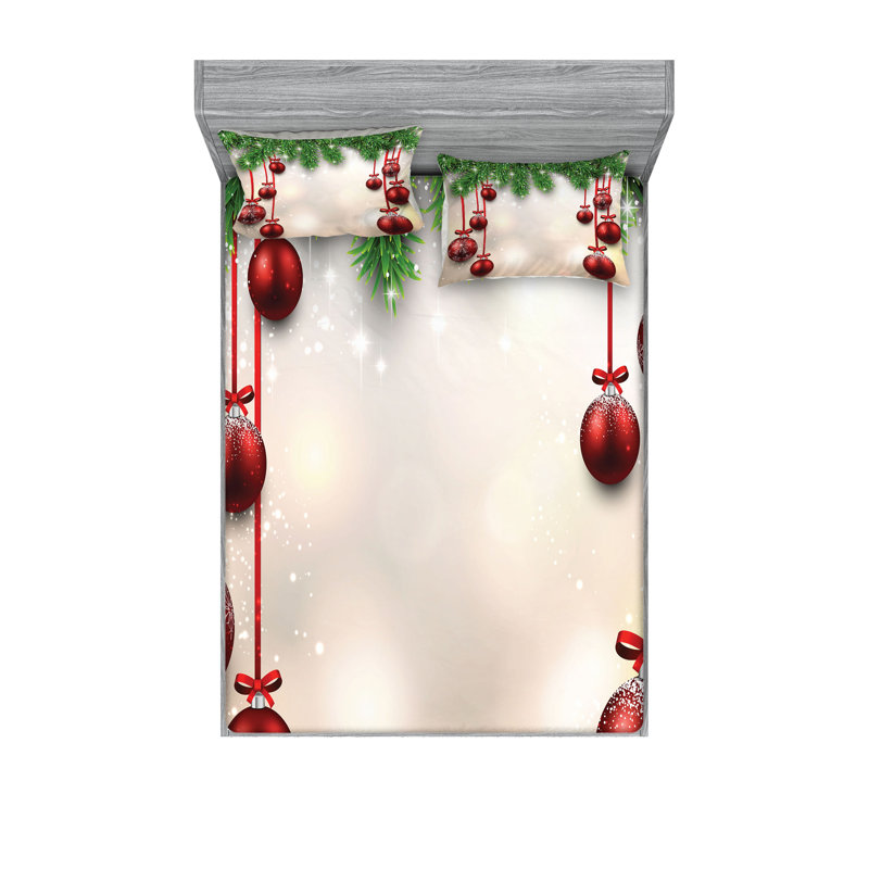 Drap-housse et coussin décoratif Ambesonne Christmas, vert et rouge, Ensemble de draps pour lit double + 4 taies d'orei