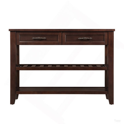 Console Sofa Table With 2 Storage Drawers And 2 Tiers Shelves, Mid-Century Style 42'' Solid Wood Buffet Sideboard For Living Room Furniture Kitchen Dining Room Entryway Hallway, Espresso
