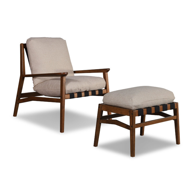 Méridienne et repose-pieds Mid Century, Mélange de polyester beige