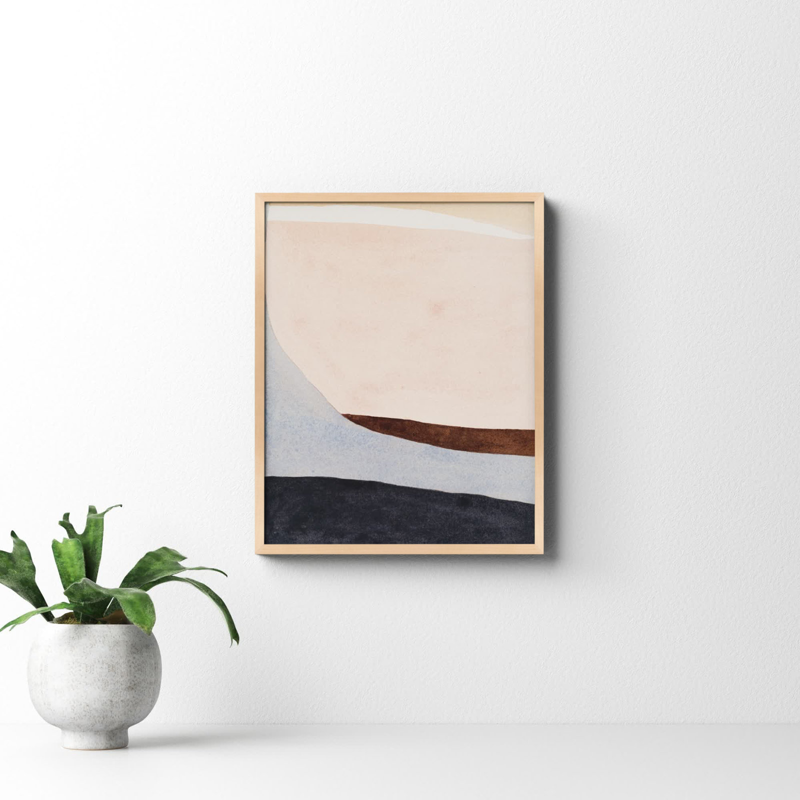 Divided "Divided by Blue 2" Painting, Brown Framed, 20" H x 16" W x 1.25" D