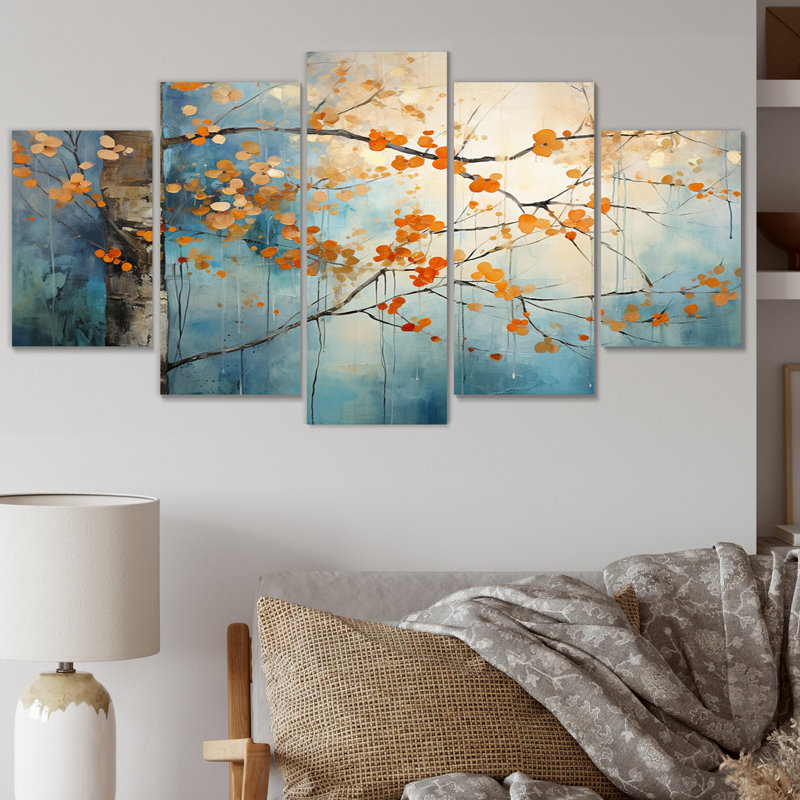 Poyen - Art mural sur toile floral - 5 panneaux