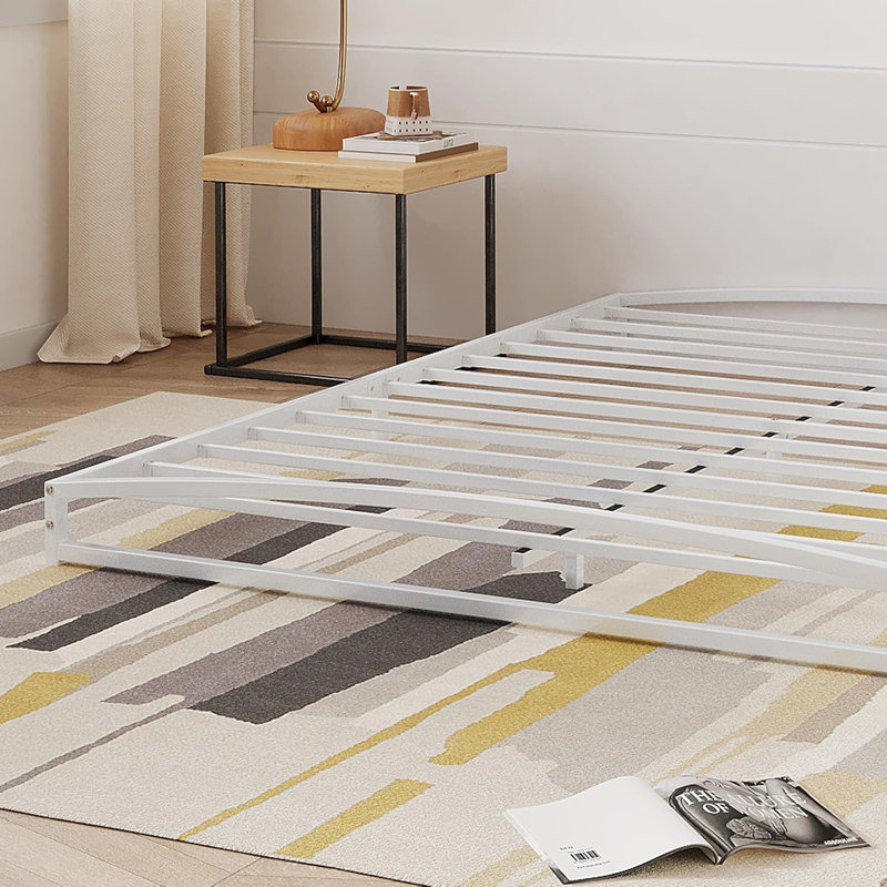 6 Inch Tall Metal Platform Bed Frame, Heavy Duty Strong Support Slat Queen Size Bed, No Box Spring Needed, Under Bed Storage, Easy Assembly, White