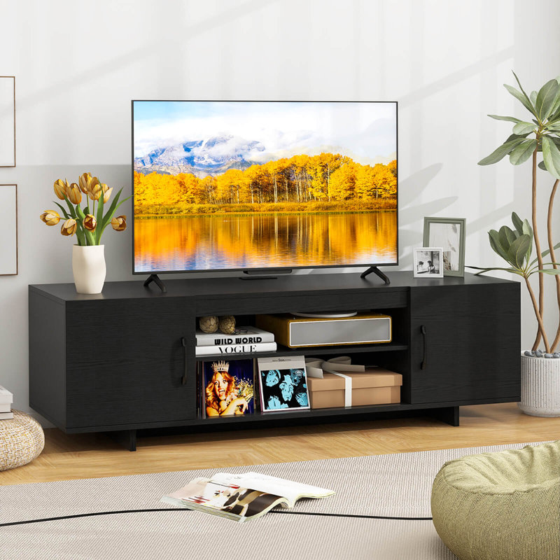 Meuble télé pour meuble télé 70 po avec prise de courant moderne et 2 trous pour câbles brun, Brun