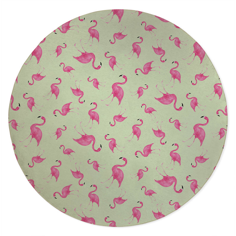 Summer Flamingo Outdoor Rug, Round 5'