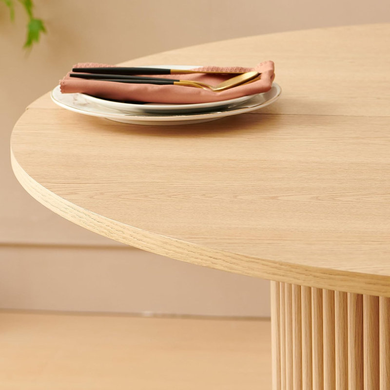 Orchid 47 Inch Oak Color Wood Round Pedestal Dining Table, Oak