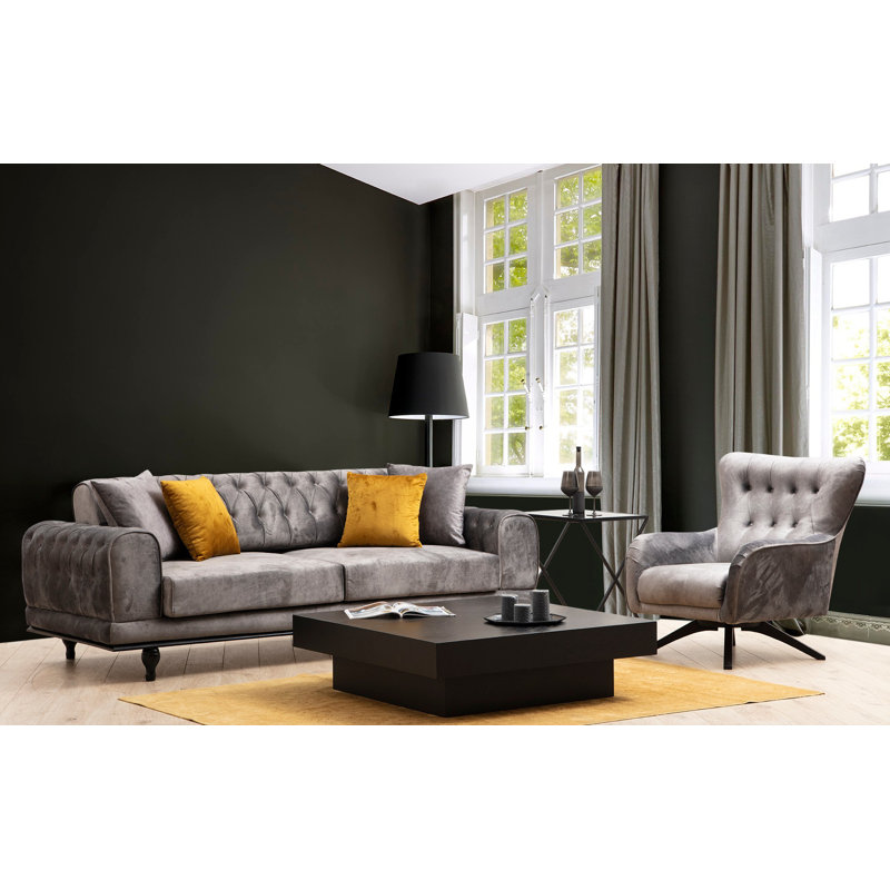 Canapé convertible 86,6 po Ahquan, 100% polyester anthracite