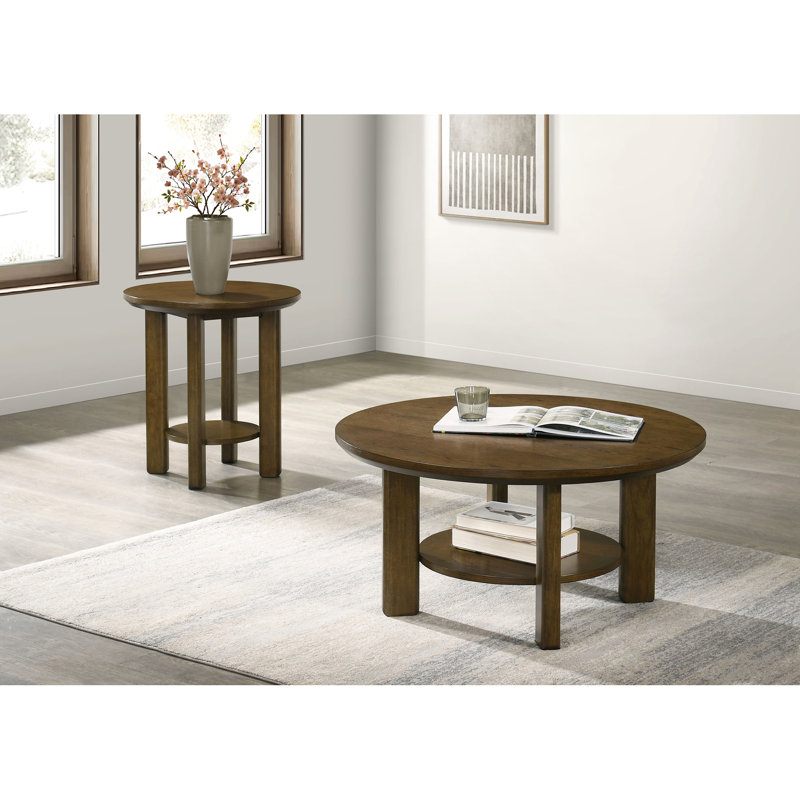 Brown Round 35 - Inch Coffee Table With Generous Top For Trays And Drinks, Dependable Quality Of Rubberwood