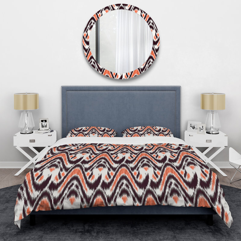 Ensemble de housse de couette blanc et orange Ikat Ogee, Housse de couette pour très grand lit et 2 très