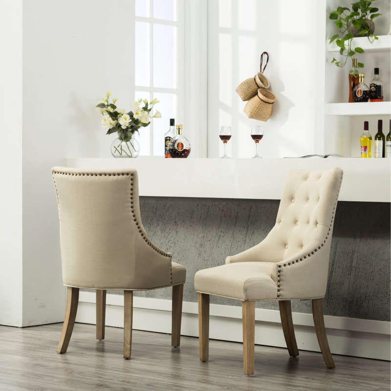 De deux sièges à oreilles en bois massif à boutons brun clair - 2 chaises d'appoint confortables, Tan
