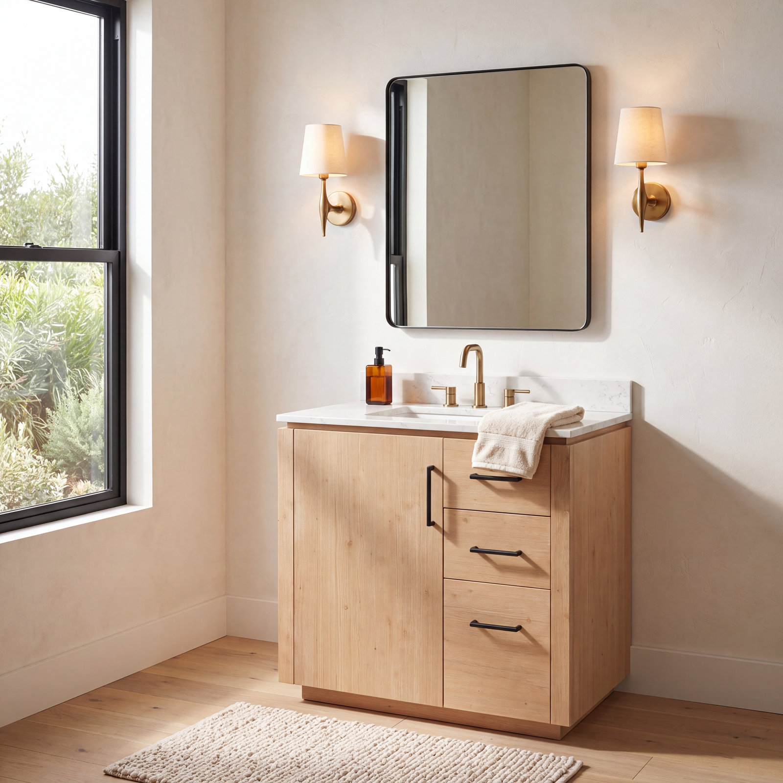 Cloverfield 36'' Single Bathroom Vanity, Fir Wood Brown, Matte Black