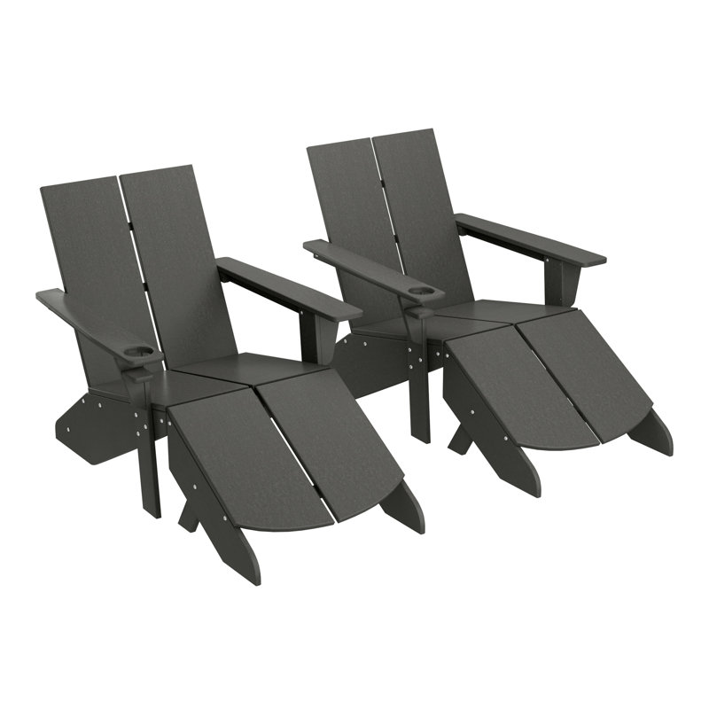 Modern Poly Adirondack Chair With Ottoman (Set Of 2), Gray