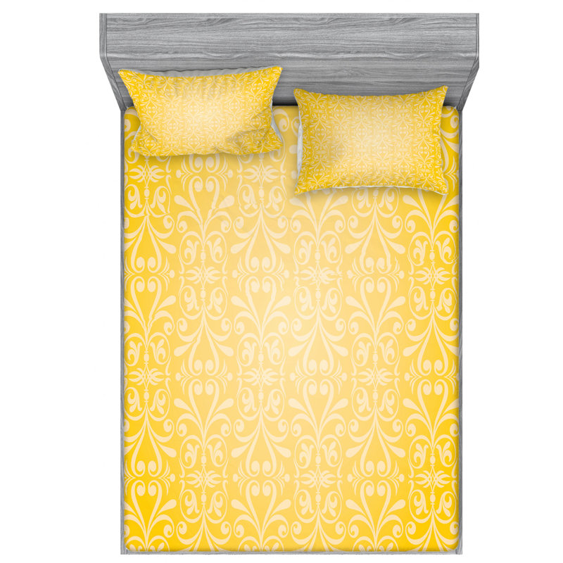 Microfiber Damask Sheet Set, Queen Sheet + Fitted Sheet + 2 Pillowcases