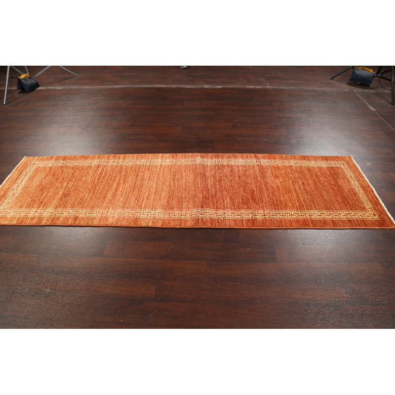 Tapis orange noué à la main de conception unique 2 pi 8 po x 9 pi 4 po