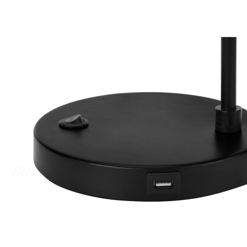 Éclairage, H 21 po, lampe de table, port USB inclus, métal noir, abat-jour noir, moderne