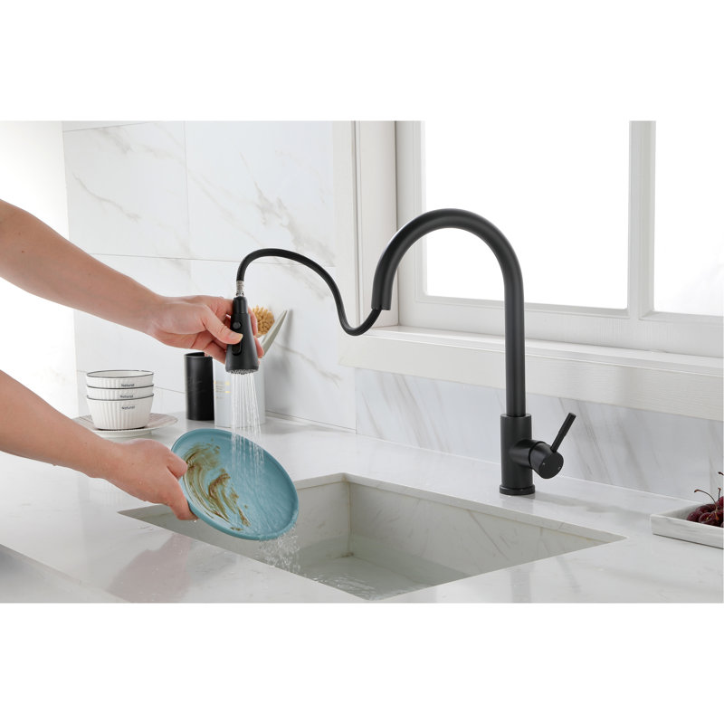 Pull Out Spray Kitchen Faucet, Matte Black Stainless Steel Design, 360 Rotatable Nozzle, Single Handle For Simple Water Management And Temperature Adjustment Faucet With Pull-Out Spray, Durability,