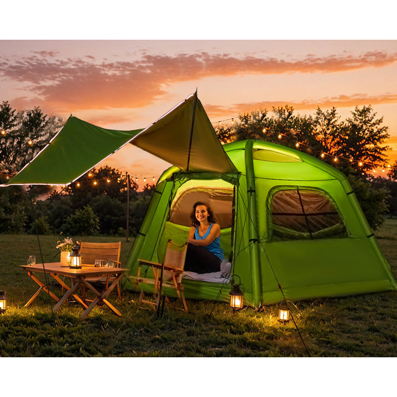 2-4 Person Inflatable Camping Tent With Removable Canopy, 4-Season Waterproof Glamping Tent With Quick Setup, Green, Green