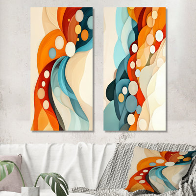 Encre d'éclaboussure d'encre de Mid Century - ensemble de 2 reproductions murales abstraites en métal orange