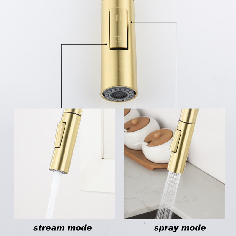 Robinet de cuisine en acier inoxydable doré avec douchette rétractable - 360 ° rotatif pour une hygiène complète de l'évier, une gestion pratique de la température et du débit de l'eau, de la rouille corrosive, 15,98 po Profondeur, 10,07