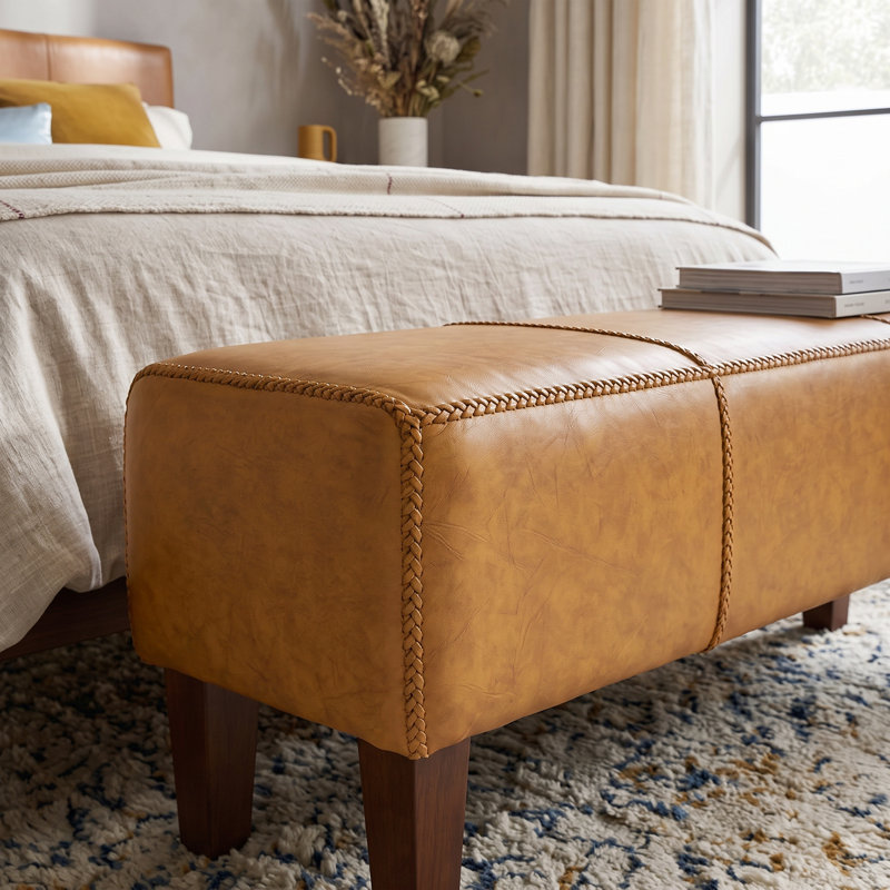 Banc en cuir véritable avec cadre tressé 43 po Kaylee