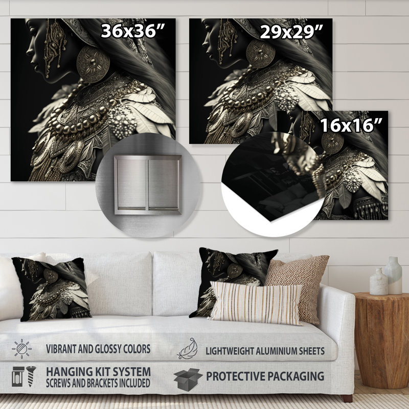 Décoration murale jeune femme avec accessoires bohémiens II - Boho, H 23 po x l 23 po x P 1 po