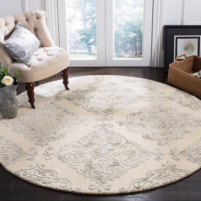 Bernon Hand Tufted Viscose/Wool Geometric Rug in Ivory/Silver