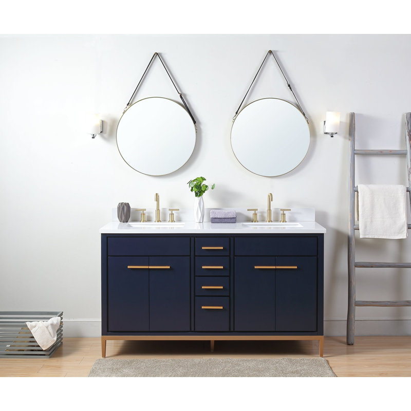 Ensemble de meuble-lavabo double 60 po, Bleu marine