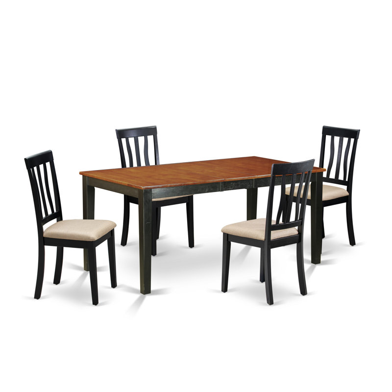 5 Piece Set Includes a Rectangle Kitchen Table with Butterfly Leaf and 4 Linen Fabric Chairs, Black & Cherry