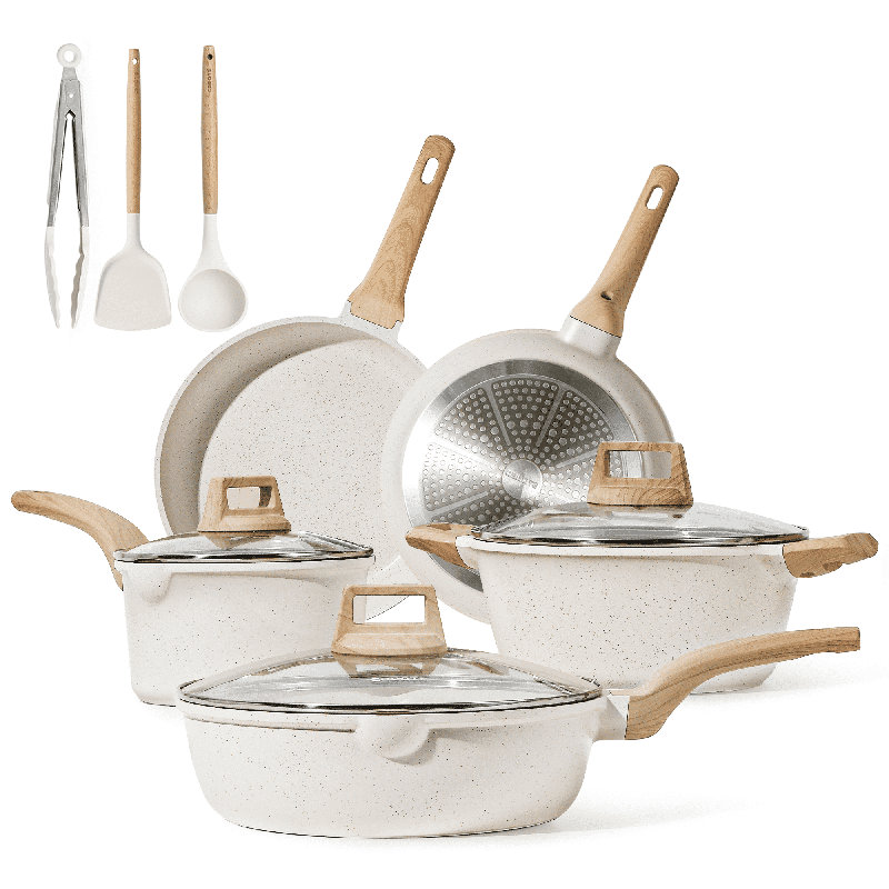 White Granite Nonstick Aluminum 11-Piece Cookware Set