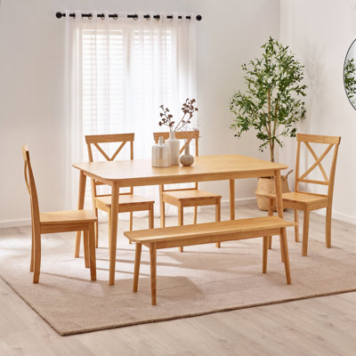Ensemble de table de salle à manger en bois Drea avec 4 chaises et banc en bois massif - style maison de campagne traditionnelle