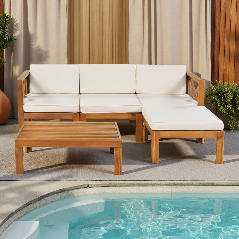 Ensemble de conversation modulaire avec canapé et coussins 5 pièces, Beige