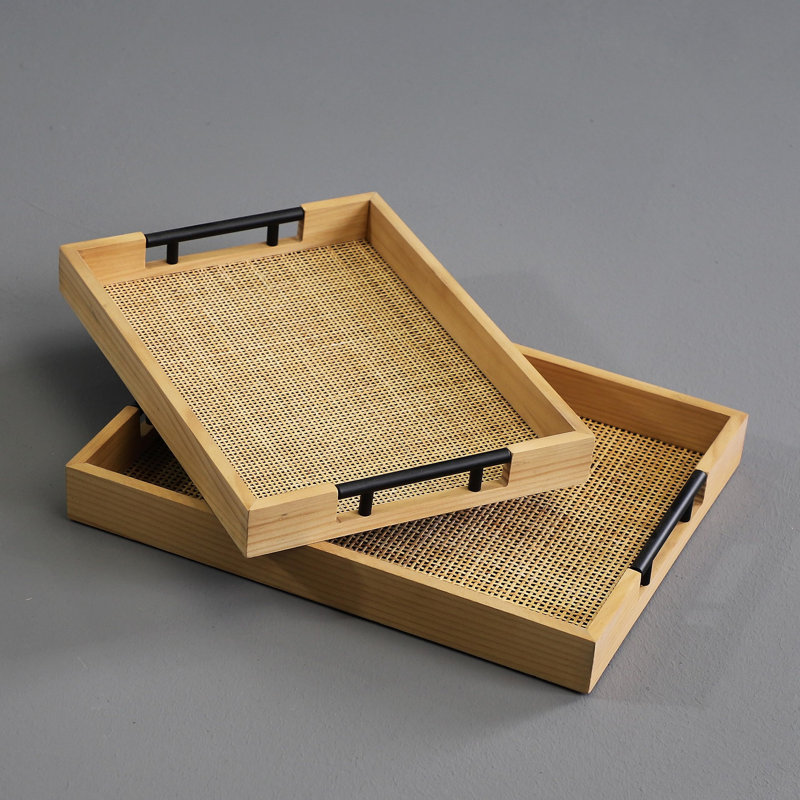 Grands plateaux rectangulaires en rotin naturel Ascano