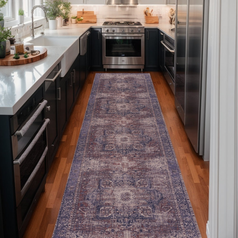 MAVAL Burgundy Washable Rug Doormat Rug, Runner 2'6" x 10'