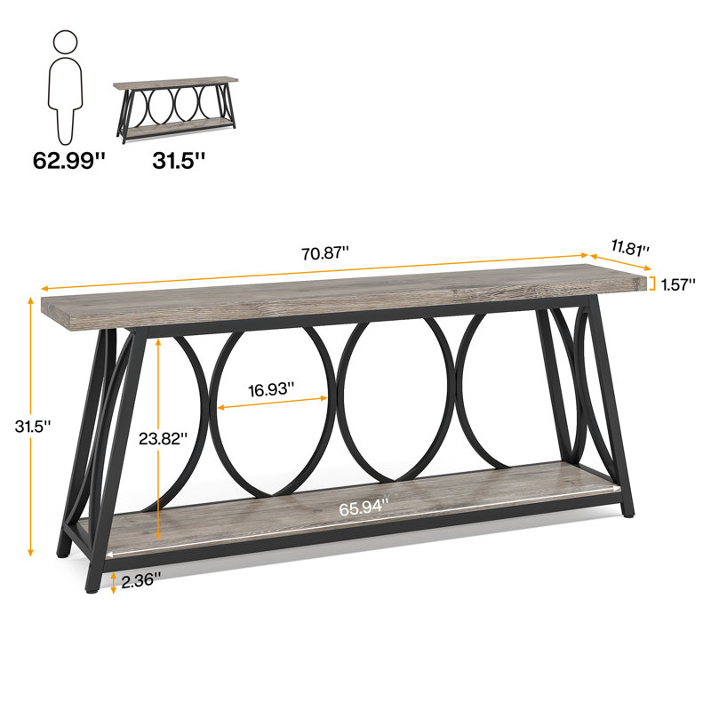 Pierz 70.87'' Console Table, Gray/Black