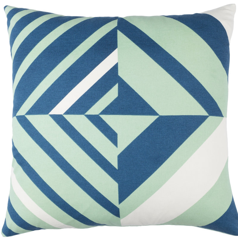 Almendra Indoor 100% Cotton Throw Pillow, 18" H x 18" W x 4" D, Mint / Dark Blue / White
