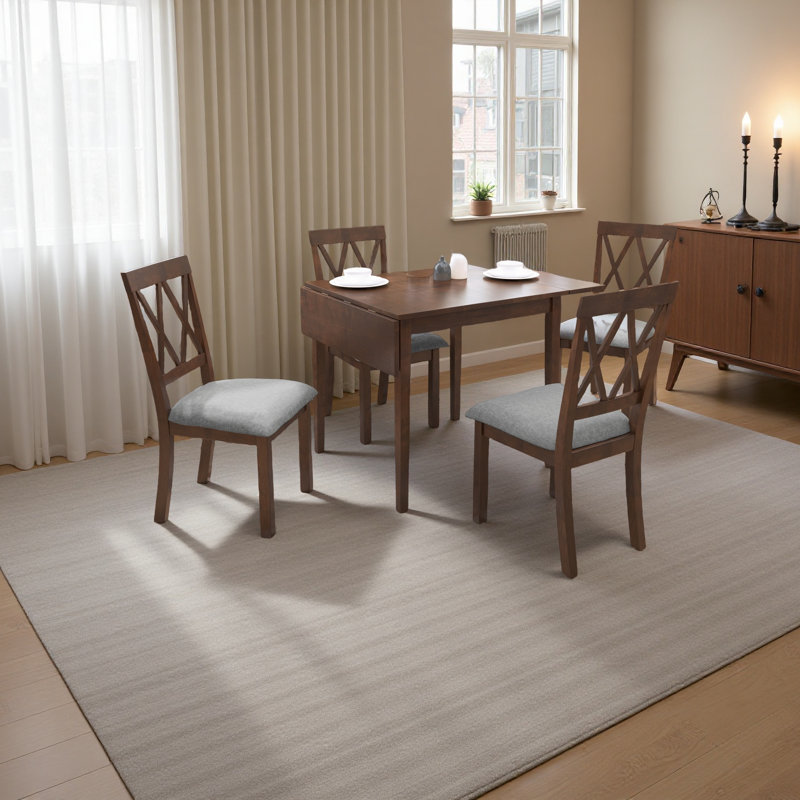 Ensemble de table de salle à manger pliable pour petit espace, ensemble de salle à manger extensible 5 pièces de style maison de campagne, ensemble de petite table de cuisine avec table à abattant et 4 chaises de salle à manger rembourrées