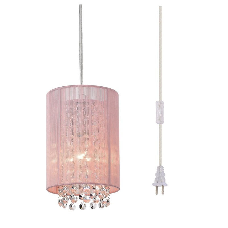 Luminaire suspendu cylindrique à 1 lumière Jemika, Rose