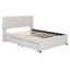 Lit plateforme tapissier avec tête de lit à motif brique, gigogne simple et deux tiroirs, tissu en lin