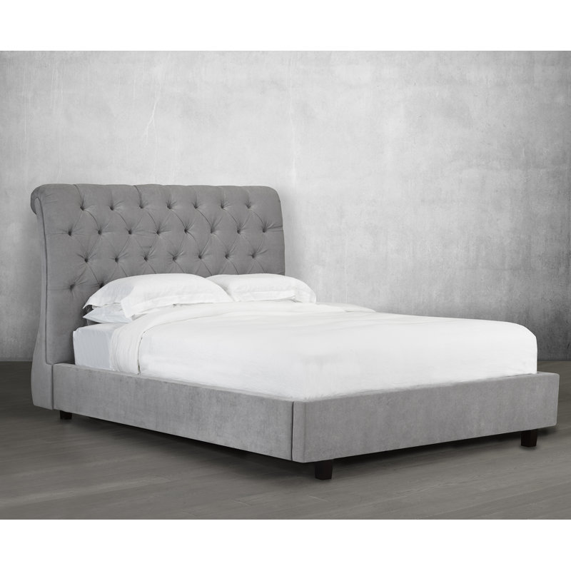 Lit-bateau rembourré buttons Wattson, Double, Gris