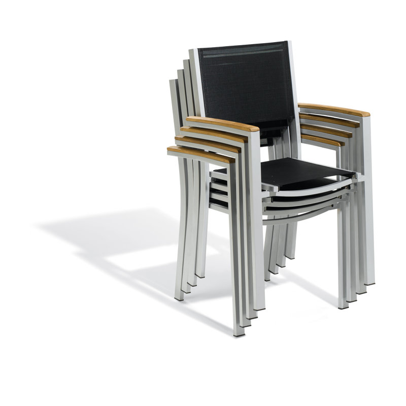 Travira Stacking Patio Dining Chair, Black, Tekwood Natural, Flint