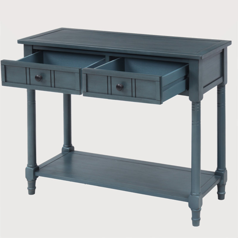Daisy Series Console Table,Hallway table,Hoyer table with Two Drawers And Bottom Shelf Acacia Mangium, Navy