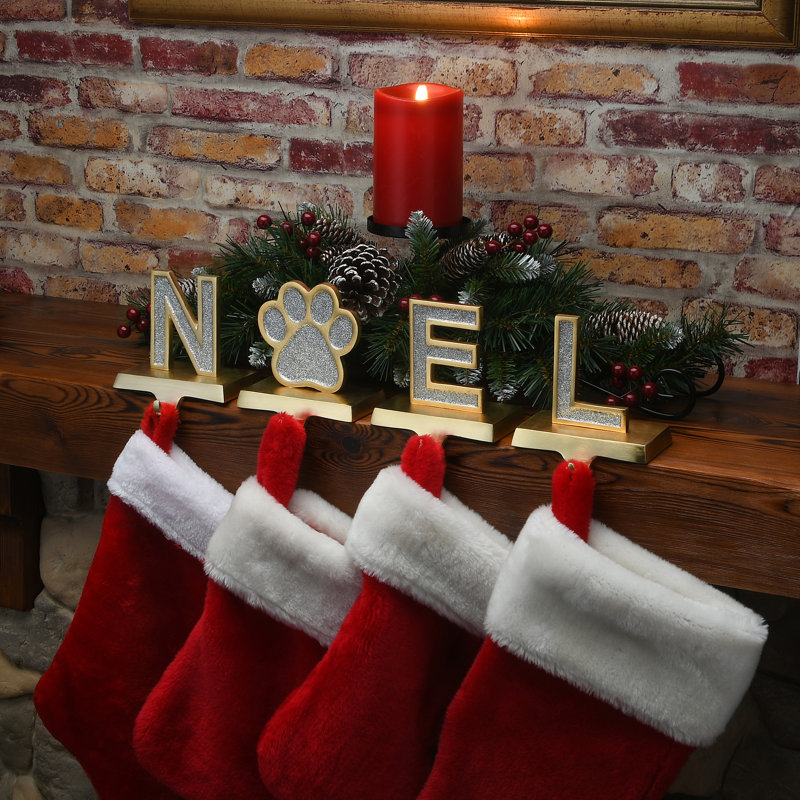 5" Silver Sparkle NOEL Stocking Holders, 4-Pieces