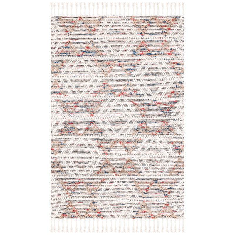 Tapis géométrique en laine / jute / coton tissé à la main Natura - rouge / ivoire, Rectangle 4 pi x 6 pi