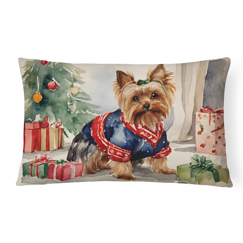 Yorkie Christmas Fabric Decorative Pillow