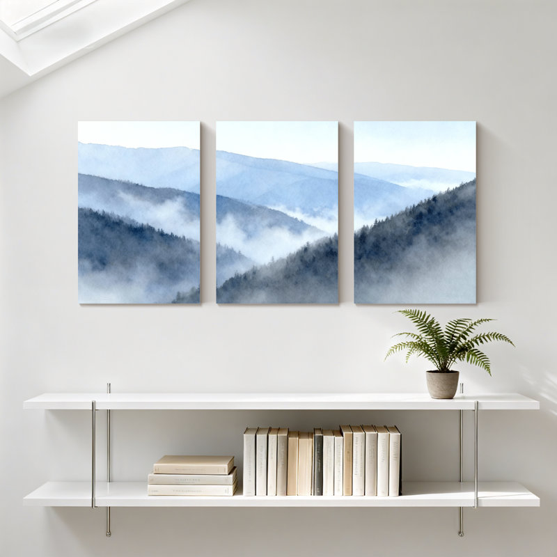 Winter forest Mountain Mist Forest Landscape, ensemble de 3 impressions sur toile, H 18 po x l 36 po