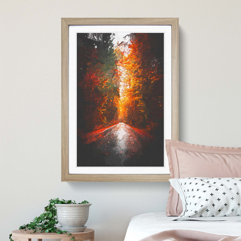 Autumn Road in Austria in Abstract - Picture Frame Graphic Art Print, Oak Framed, 36cm H x 27cm W x 2cm D
