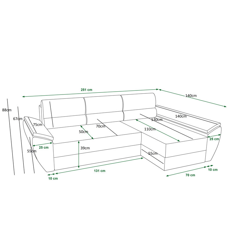 Sreenika 3 Seater Corner Sofa , Left -sided, Green - Poso14