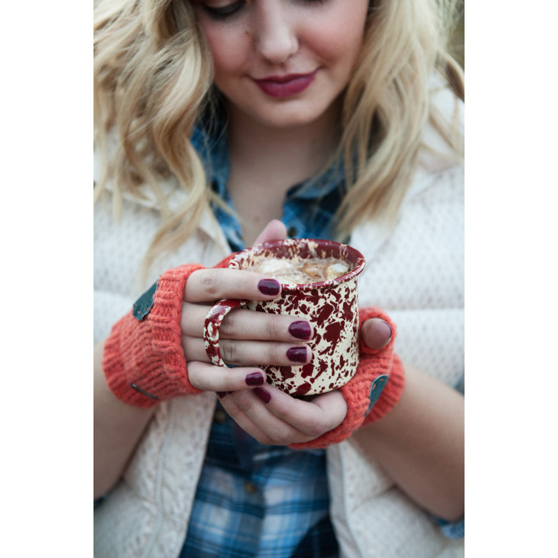 Crow Canyon Enamelware Splatter Mugs, Burgundy/Cream, 12
