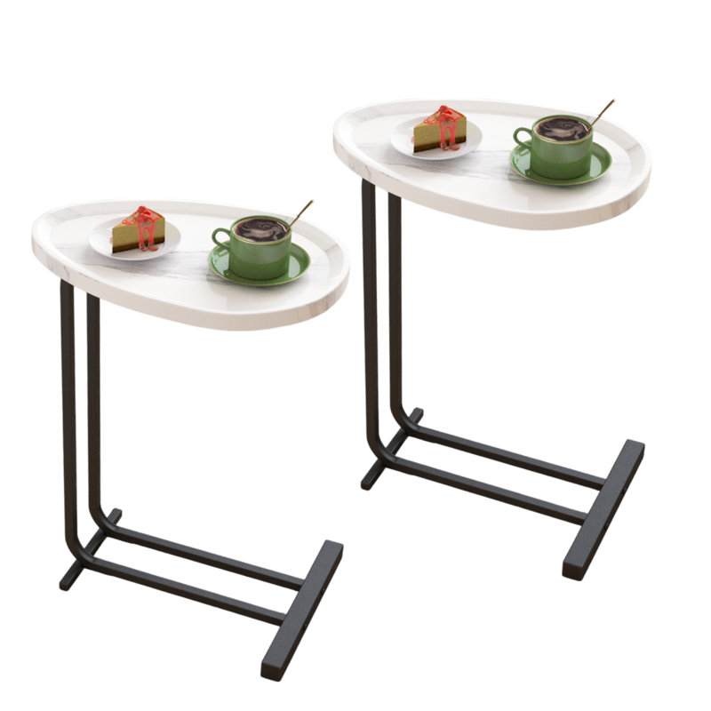 2-Pieces C-Shaped Side Table C Table Living Room End Table Wood End Table With Metal Frame, White
